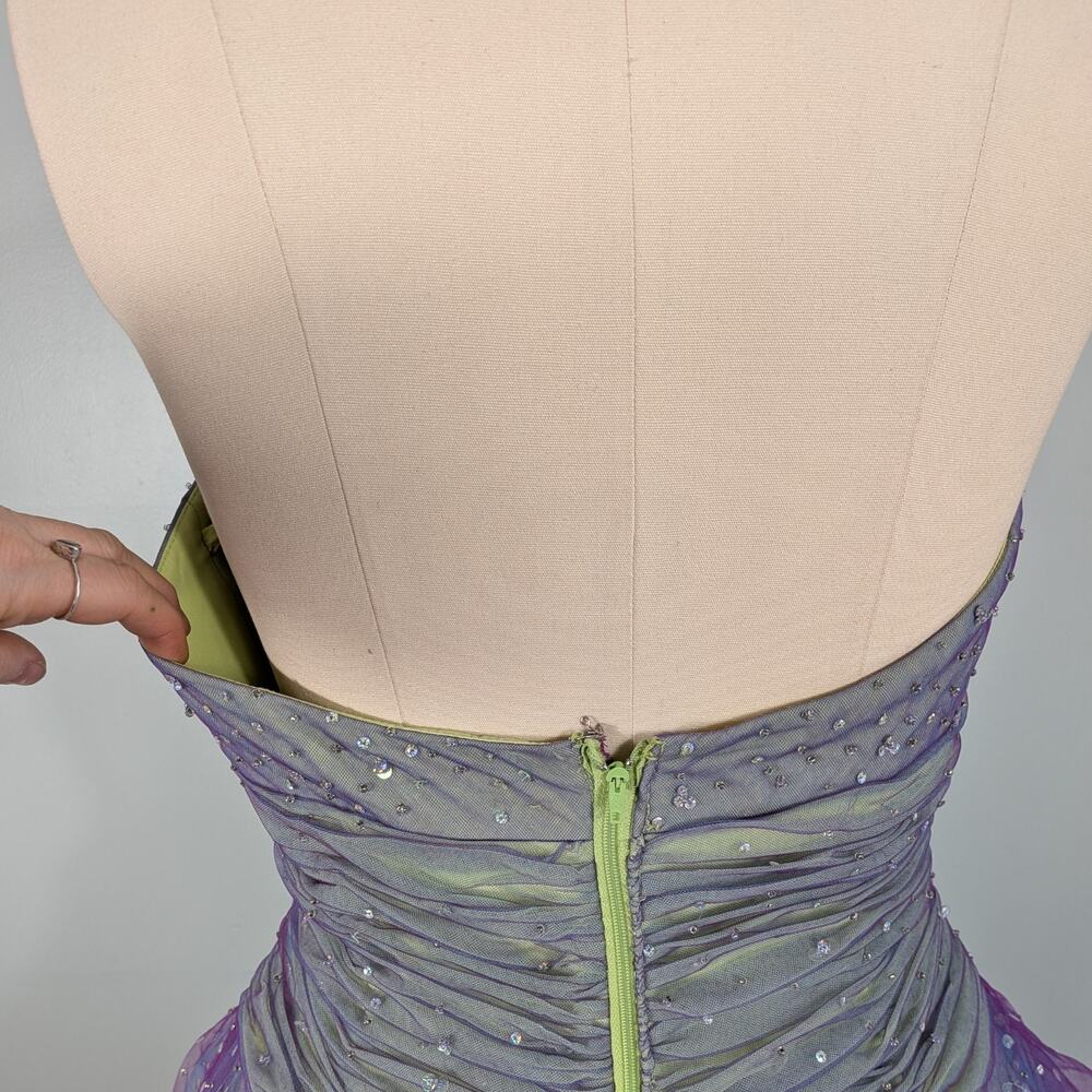 Vintage Mori Lee Prom Dress Maxi Ball Gown 12 Rainbow Fairy Princess Halter - Picture 11 of 16